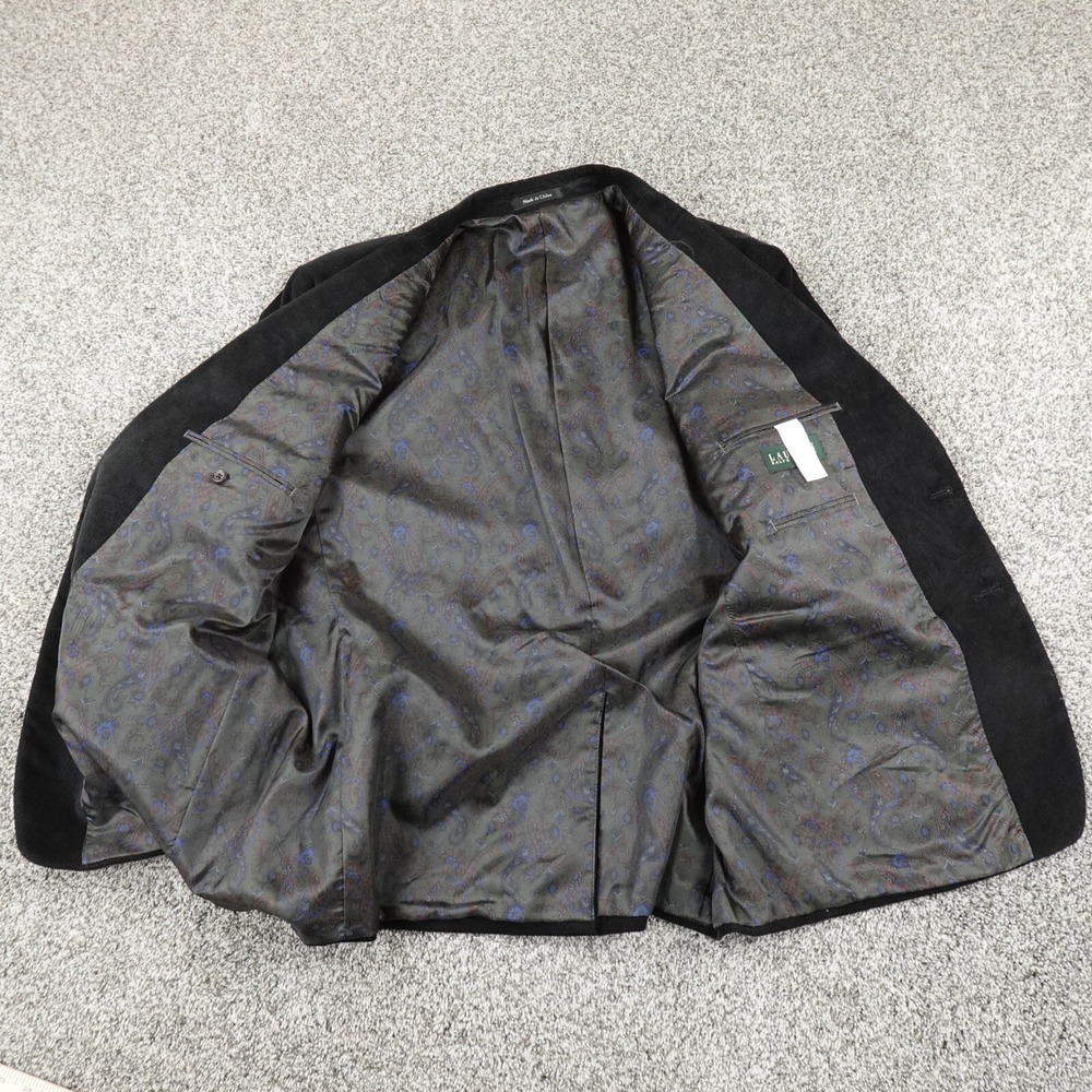 Ralph Lauren Jacket Mens 50 Black Corduroy Paisley Button Sport Over Coat Blazer - Picture 4 of 14